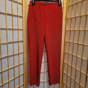 Slinky Brand Womens Red Lace Ankle Stretch Leggings Sz XS NWOT